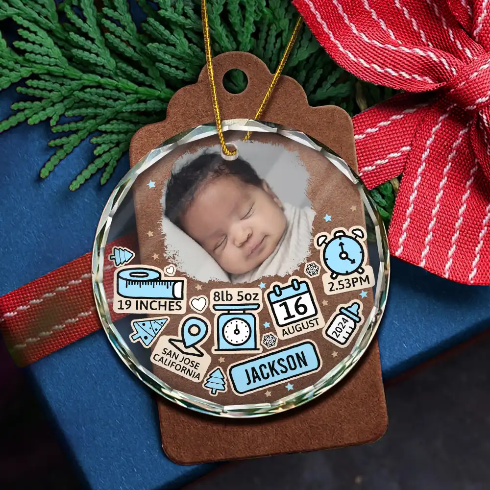 Custom Photo Baby First Christmas - Personalized Circle Acrylic Ornament