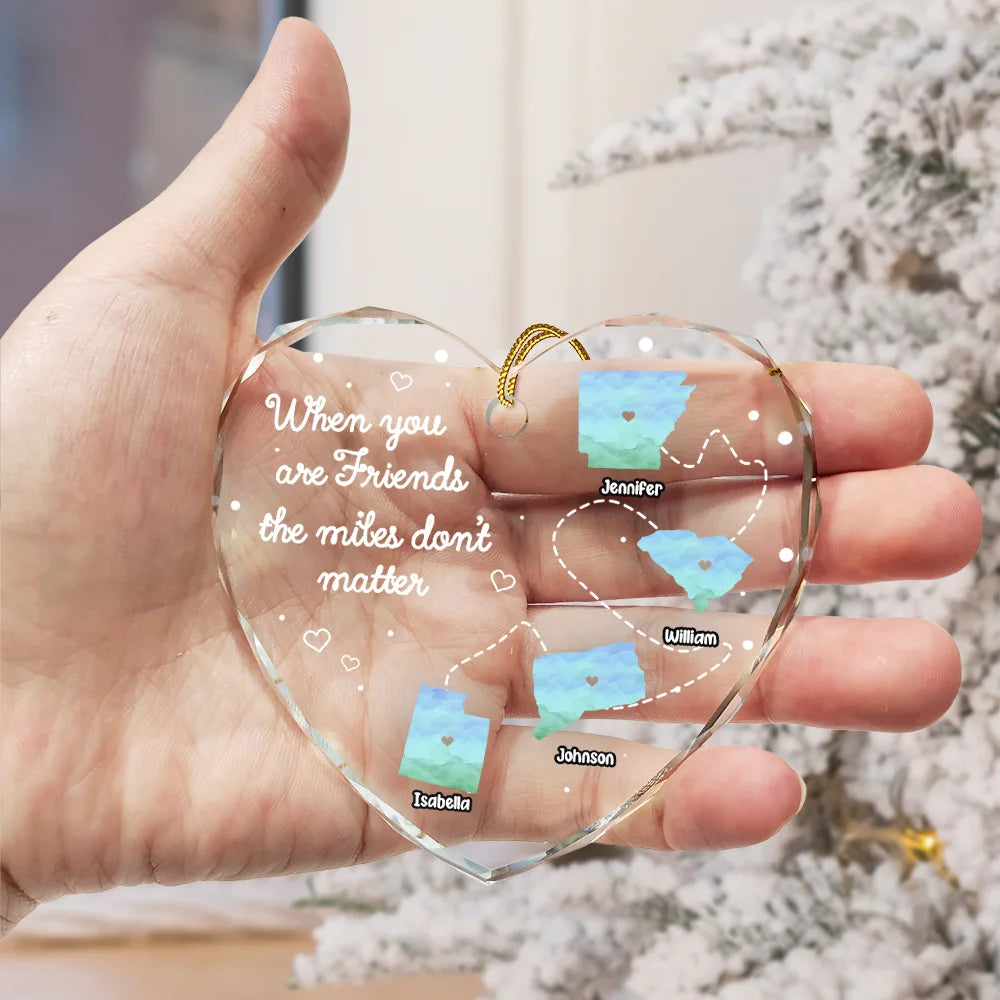 Side By Side Or Miles Apart Long Distance - Personalized Heart Shaped Acrylic Ornament