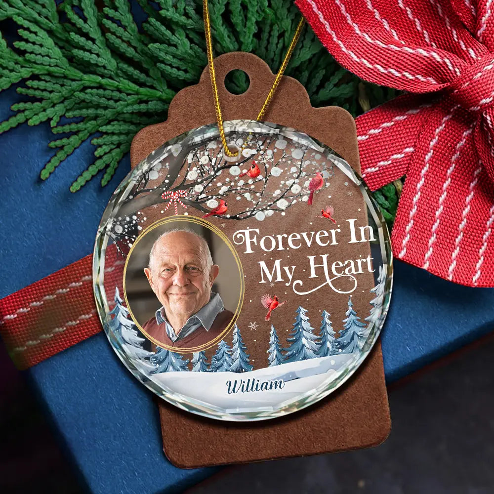 Custom Photo Forever In My Heart Cardinal - Personalized Circle Acrylic Ornament