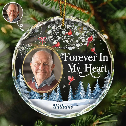 Custom Photo Forever In My Heart Cardinal - Personalized Circle Acrylic Ornament