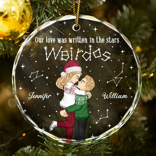 Christmas Couple Written In The Star - Personalized Circle Acrylic Ornament