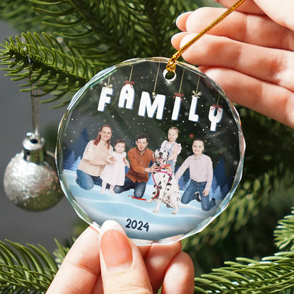 Custom Photo Family Friends Besties Sisters Sitting Together - Personalized Circle Glass Ornament
