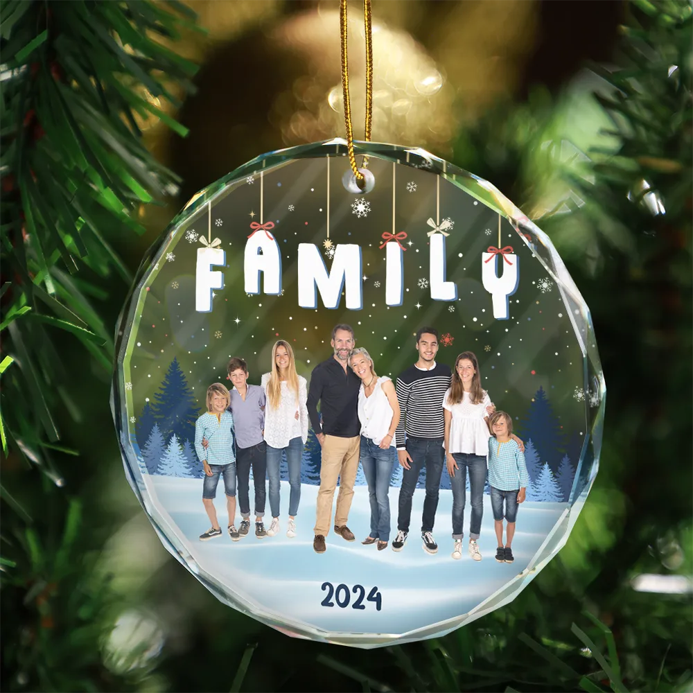 Custom Photo Family Friends Besties Sisters Sitting Together - Personalized Circle Glass Ornament