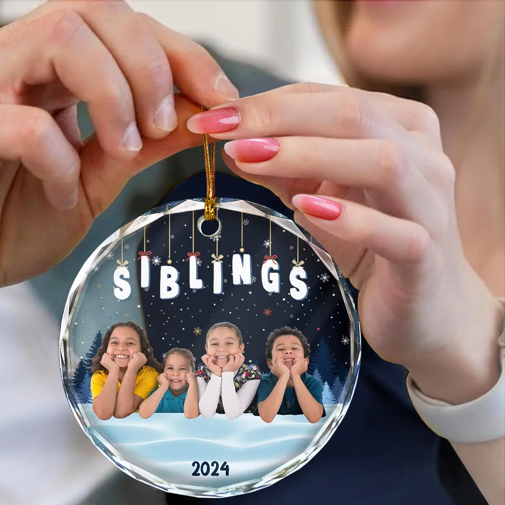 Custom Photo Family Friends Besties Sisters Sitting Together - Personalized Circle Acrylic Ornament