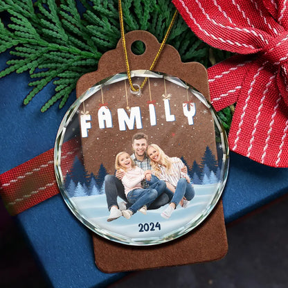 Custom Photo Family Friends Besties Sisters Sitting Together - Personalized Circle Glass Ornament