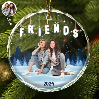 Custom Photo Family Friends Besties Sisters Sitting Together - Personalized Circle Acrylic Ornament