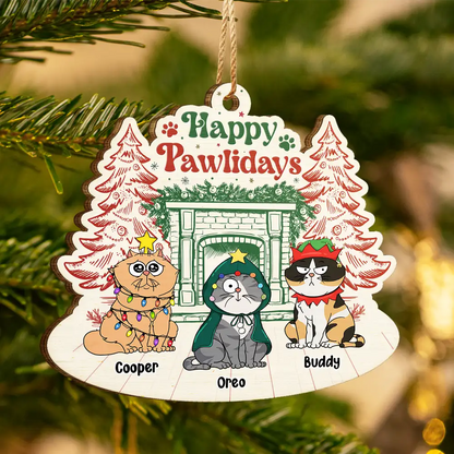 Happy Pawlidays Dog Cat - Personalized Custom Shaped Wooden Ornament