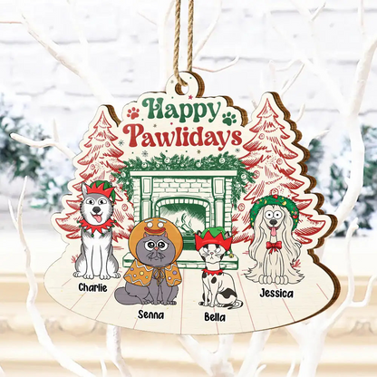 Happy Pawlidays Dog Cat - Personalized Custom Shaped Wooden Ornament