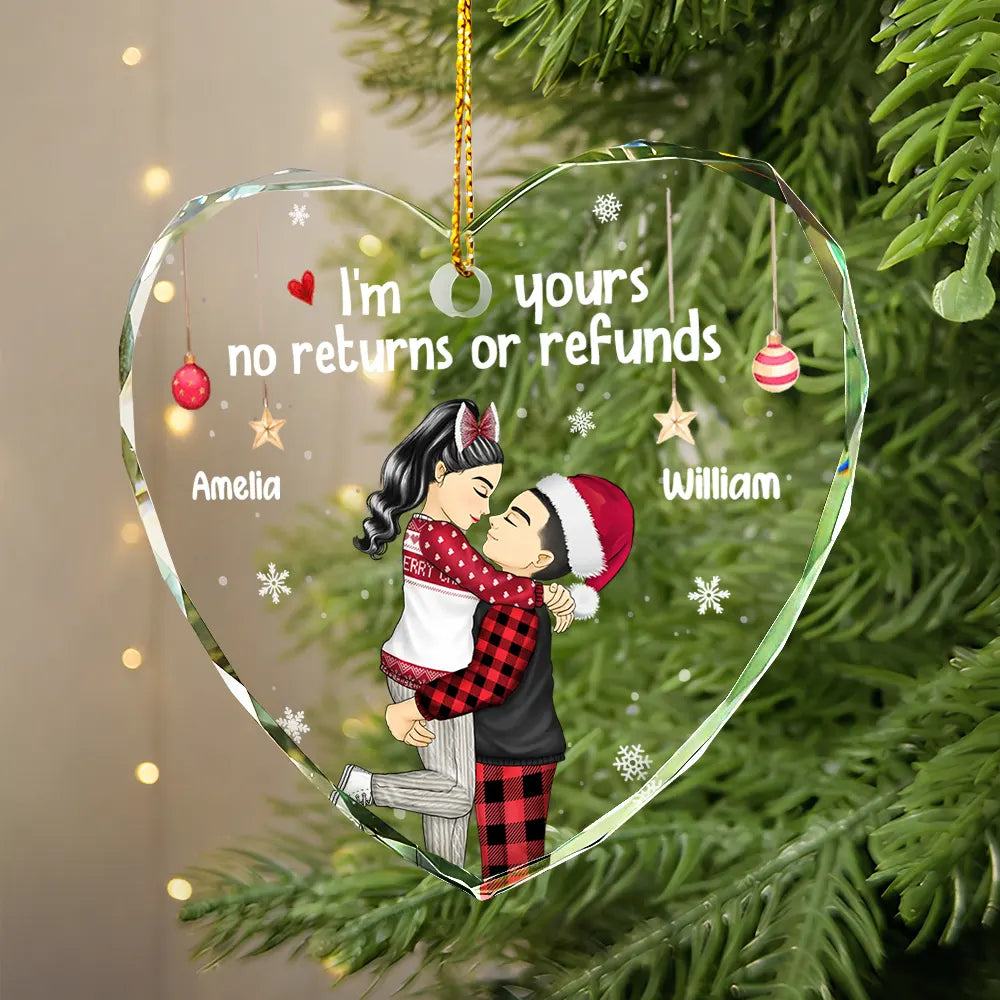 Gift For Couples - Christmas Kissing Couple I'm Yours No Returns - Personalized Glass Ornament