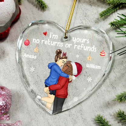 Gift For Couples - Christmas Kissing Couple I'm Yours No Returns - Personalized Glass Ornament