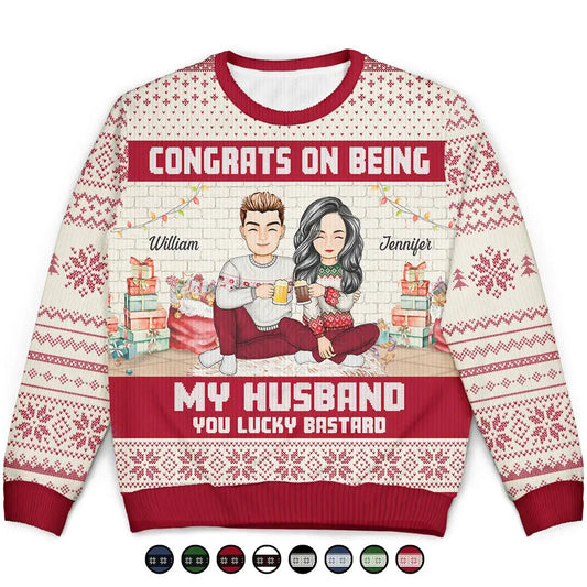 Christmas Congrats On Being My Husband - Personalized Unisex Ugly Sweater