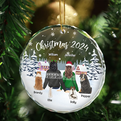 Couple & Pets Christmas 2024 - Personalized Circle Glass Ornament
