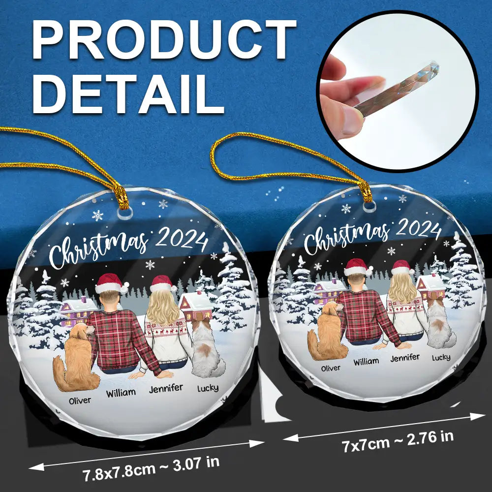 Couple & Pets Christmas 2024 - Personalized Circle Glass Ornament