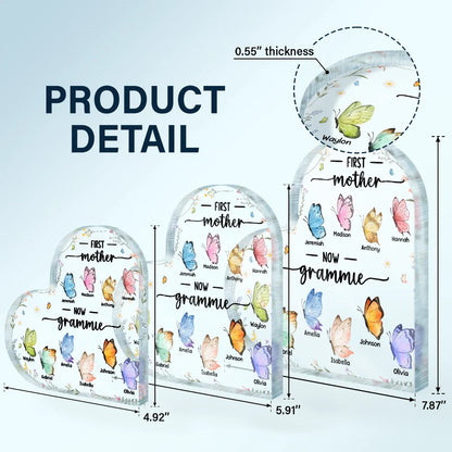 First Mom Now Grandma Butterfly - Personalized Heart Shaped Acrylic Plaque