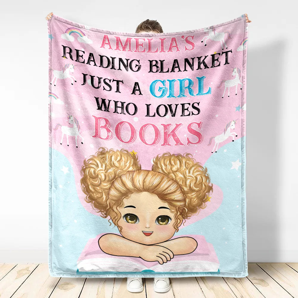 Reading Blanket Just A Girl Boy Who Loves Books - Personalized Fleece Blanket, Sherpa Blanket