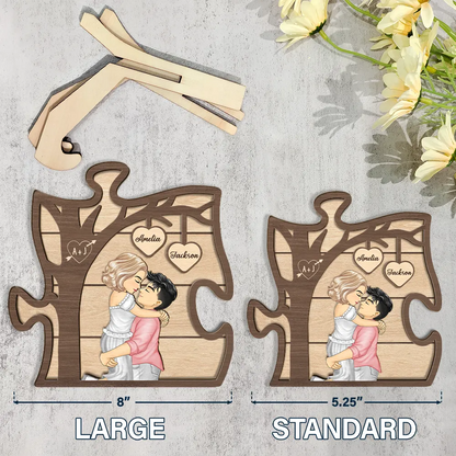 Couple Kissing Under The Tree - Personalized 2-Layered Wooden Plaque With Stand