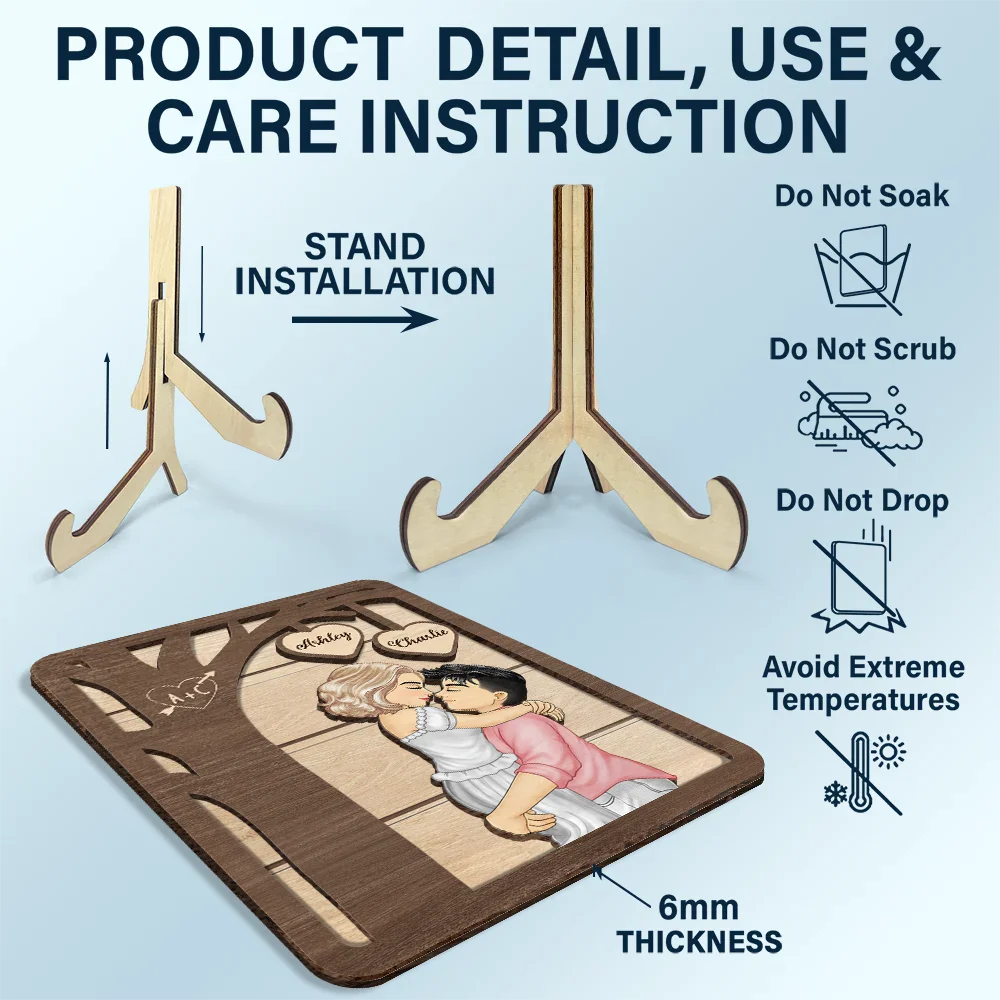 Couple Kissing Under The Tree - Personalized 2-Layered Wooden Plaque With Stand