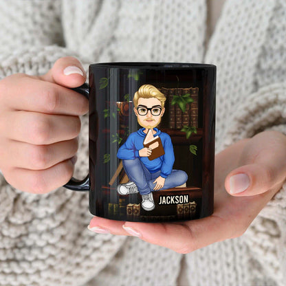 Just A Girl Boy Who Loves Books - Personalized Black Mug