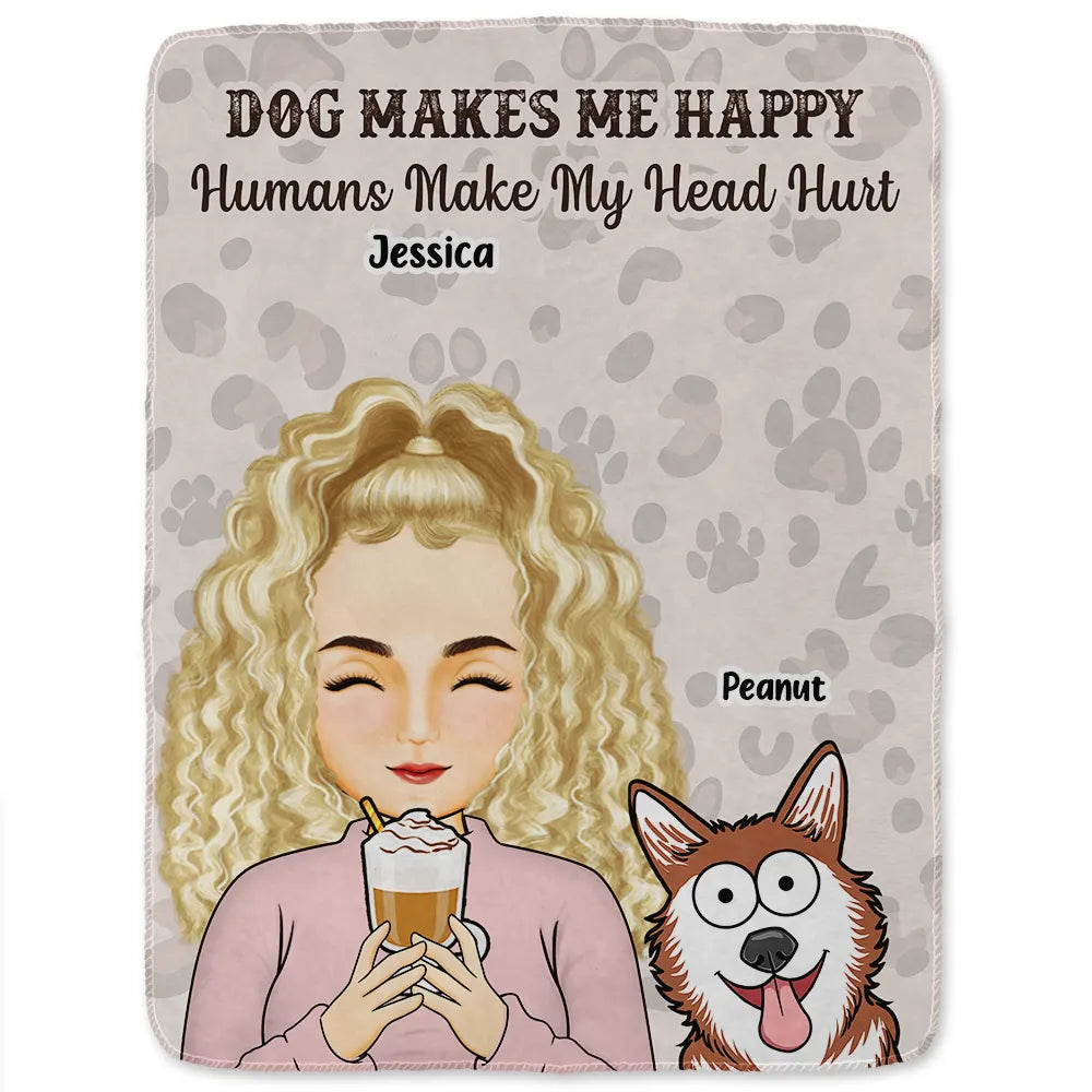 Pet Lovers Cats Make Me Happy Humans Make My Head Hurt - Personalized Fleece Blanket, Sherpa Blanket