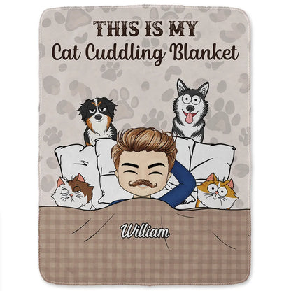 Our Cat Cuddling Blanket Chibi Couple - Personalized Fleece Blanket, Sherpa Blanket