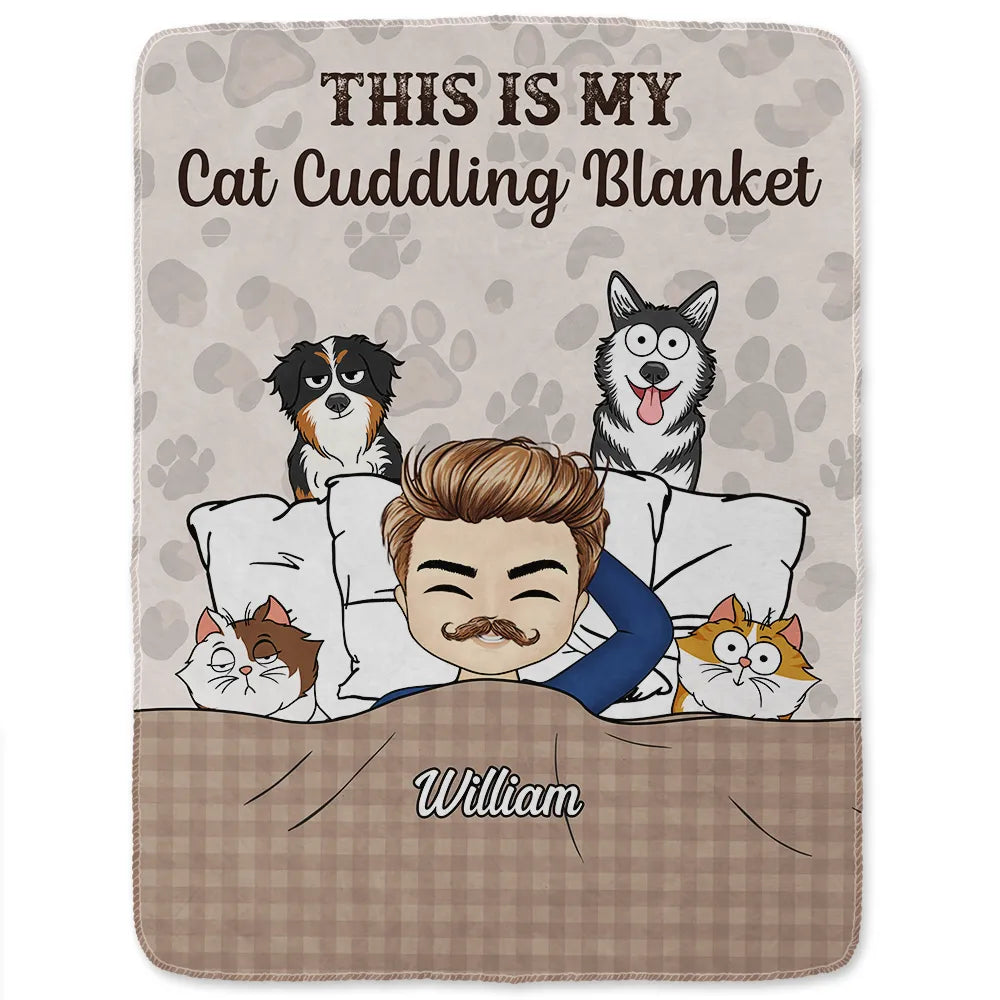 Our Cat Cuddling Blanket Chibi Couple - Personalized Fleece Blanket, Sherpa Blanket