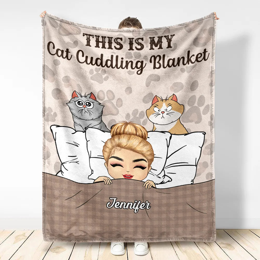 Our Cat Cuddling Blanket Chibi Couple - Personalized Fleece Blanket, Sherpa Blanket