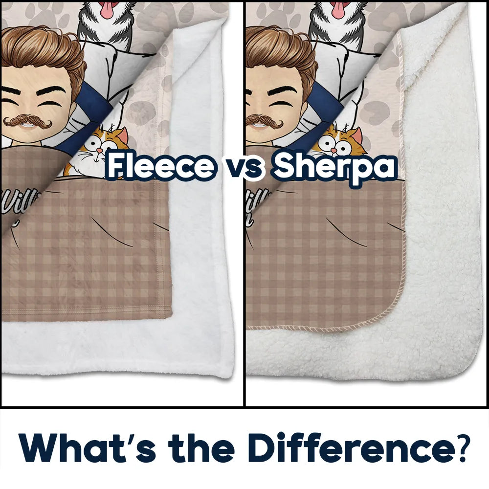 Our Cat Cuddling Blanket Chibi Couple - Personalized Fleece Blanket, Sherpa Blanket