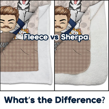 Our Cat Cuddling Blanket Chibi Couple - Personalized Fleece Blanket, Sherpa Blanket