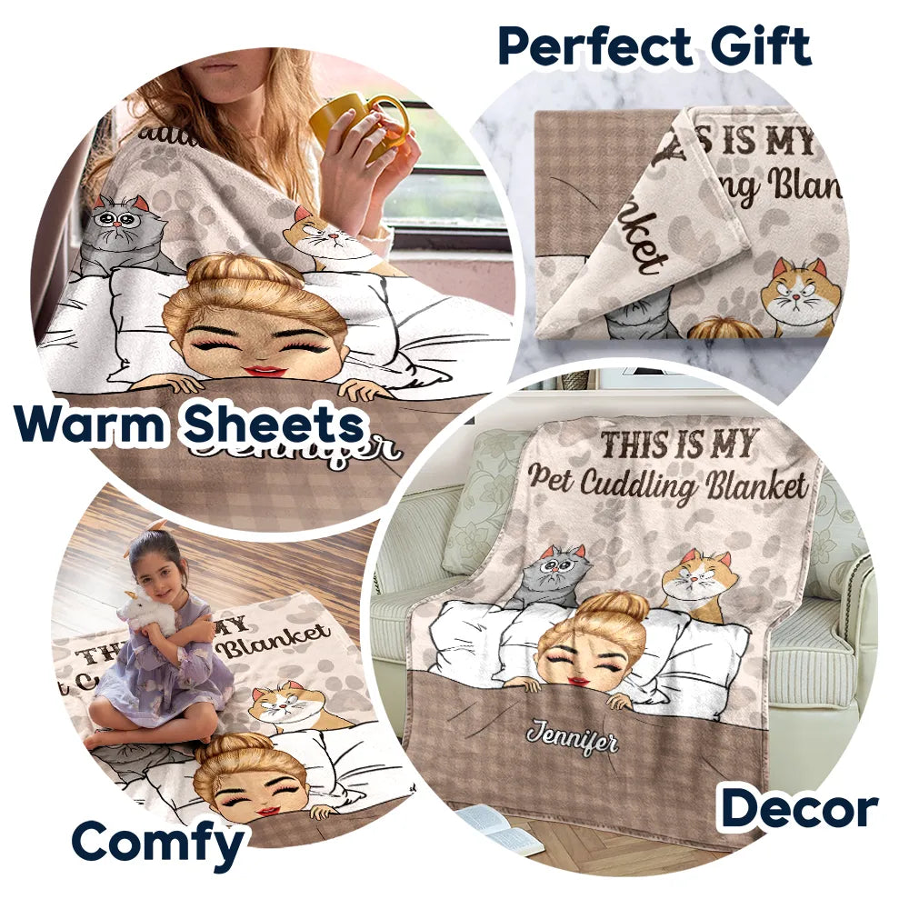 Our Cat Cuddling Blanket Chibi Couple - Personalized Fleece Blanket, Sherpa Blanket