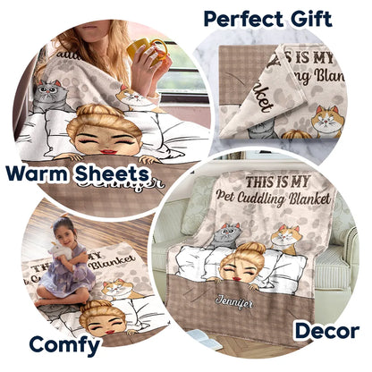Our Cat Cuddling Blanket Chibi Couple - Personalized Fleece Blanket, Sherpa Blanket