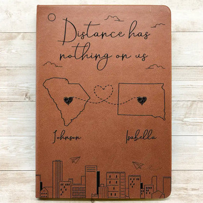 The Story Of Us Long Distance Couple - Personalized Leather Journal