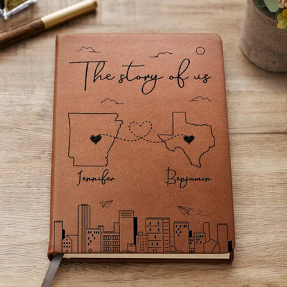 The Story Of Us Long Distance Couple - Personalized Leather Journal