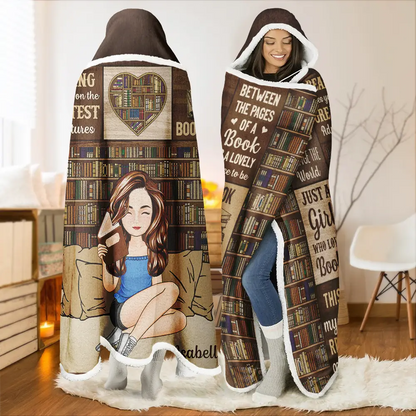 My Reading Blanket Just A Girl Who Loves Books - Personalized Wearable Hooded Blanket