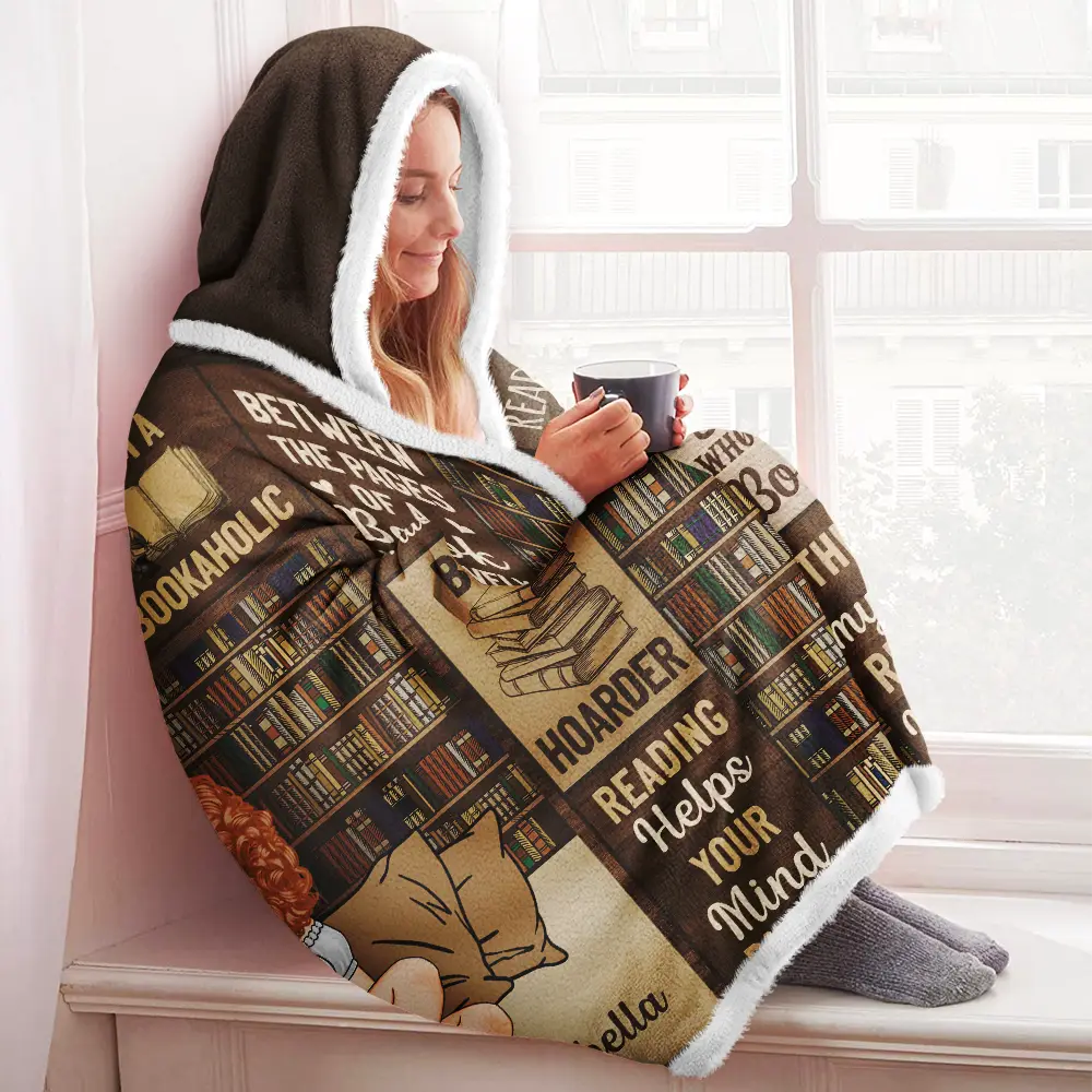 My Reading Blanket Just A Girl Who Loves Books - Personalized Wearable Hooded Blanket