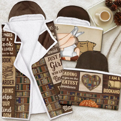 My Reading Blanket Just A Girl Who Loves Books - Personalized Wearable Hooded Blanket