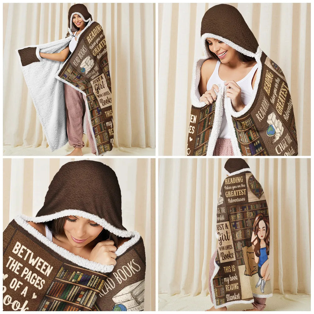 My Reading Blanket Just A Girl Who Loves Books - Personalized Wearable Hooded Blanket