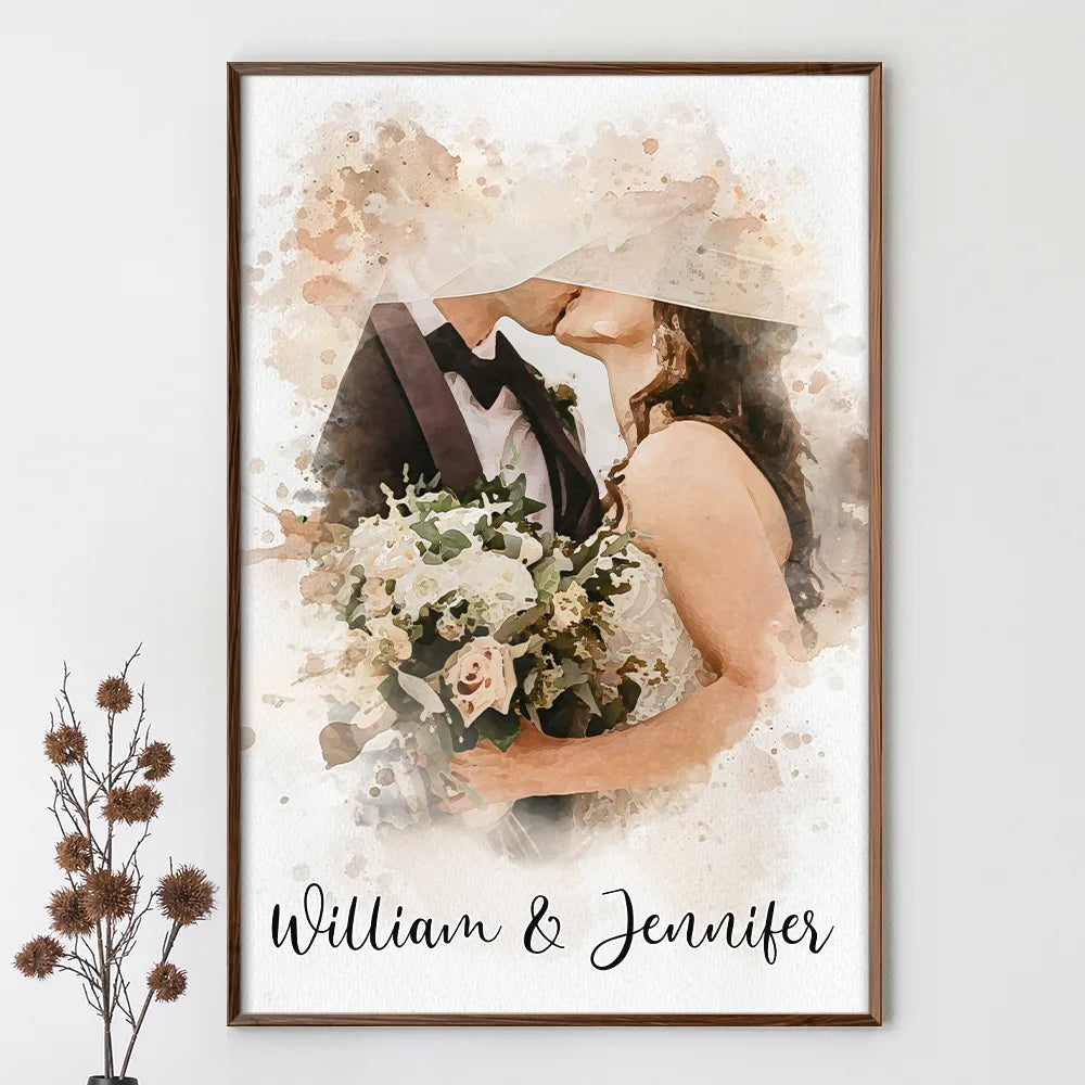 Custom Photo Couple Portrait Watercolor - Personalized Poster