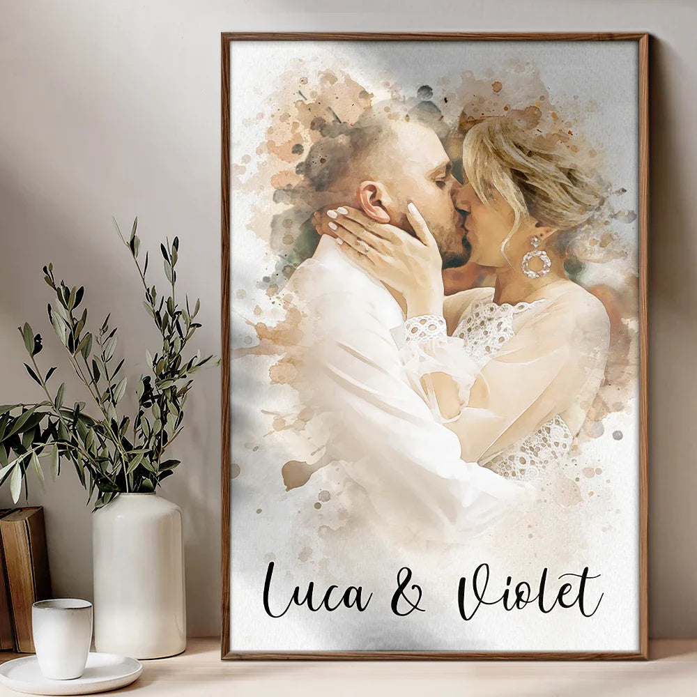 Custom Photo Couple Portrait Watercolor - Personalized Poster