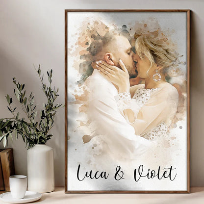Custom Photo Couple Portrait Watercolor - Personalized Poster