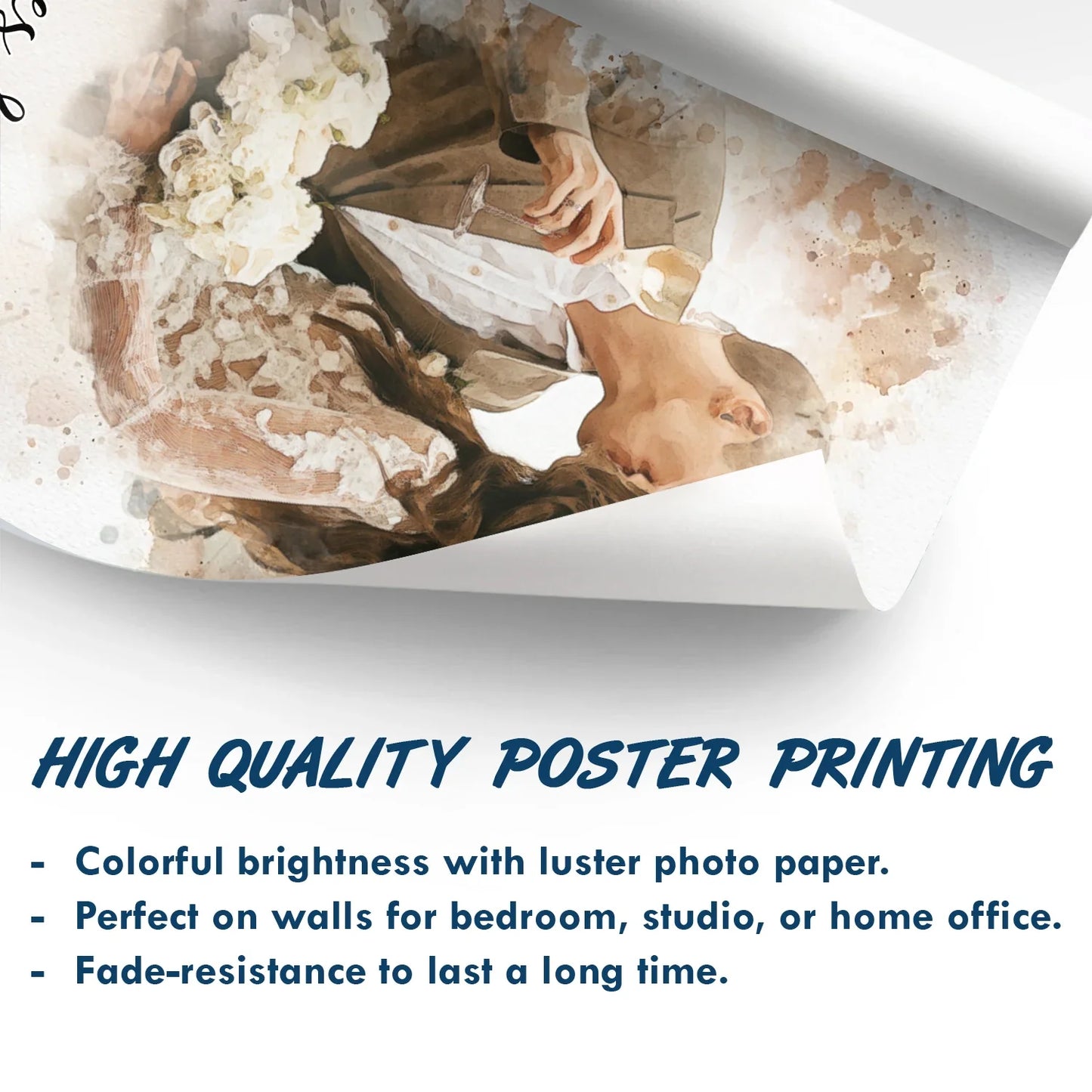 Custom Photo Couple Portrait Watercolor - Personalized Poster