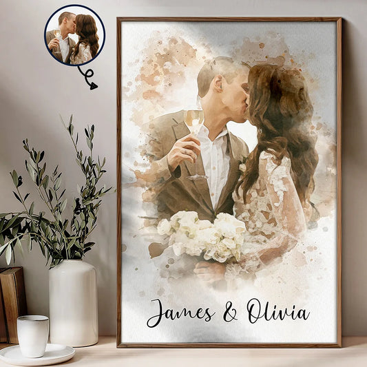 Custom Photo Couple Portrait Watercolor - Personalized Poster