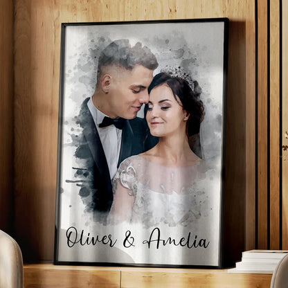 Custom Photo Couple Portrait Watercolor - Personalized Poster