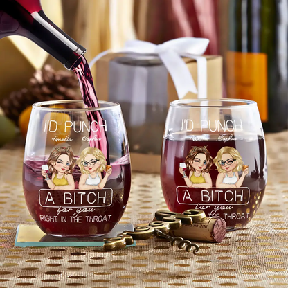 Besties Right In The Throat - Personalized Stemless Wine Glass