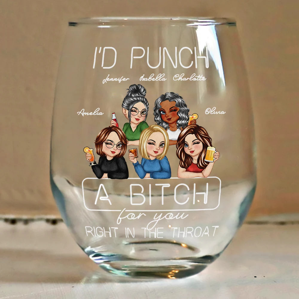 Besties Right In The Throat - Personalized Stemless Wine Glass