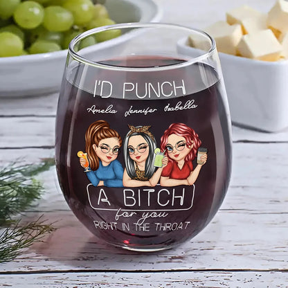 Besties Right In The Throat - Personalized Stemless Wine Glass