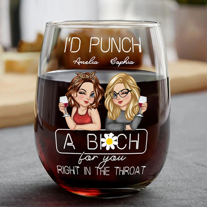 Besties Right In The Throat - Personalized Stemless Wine Glass