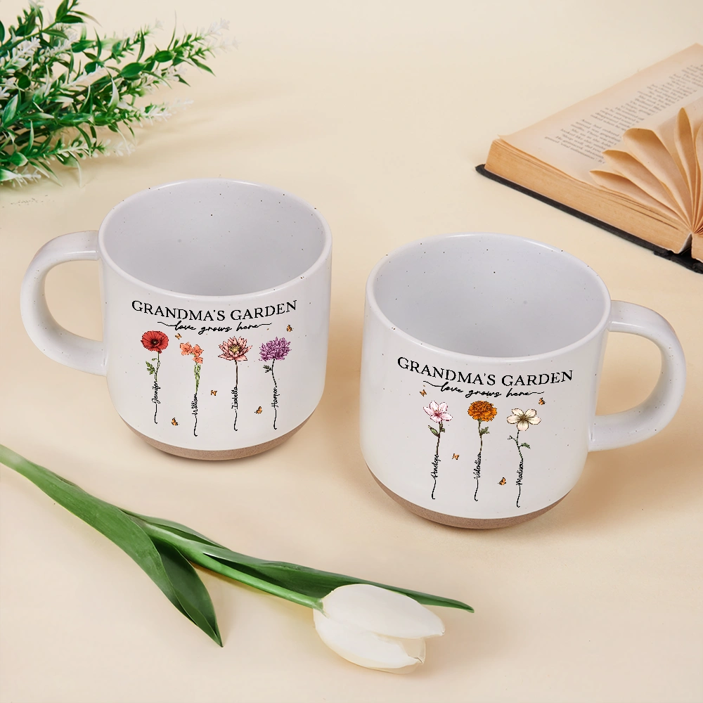 Grandma's Garden Love Grows Here - Personalized Pottery Mug