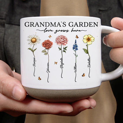 Grandma's Garden Love Grows Here - Personalized Pottery Mug