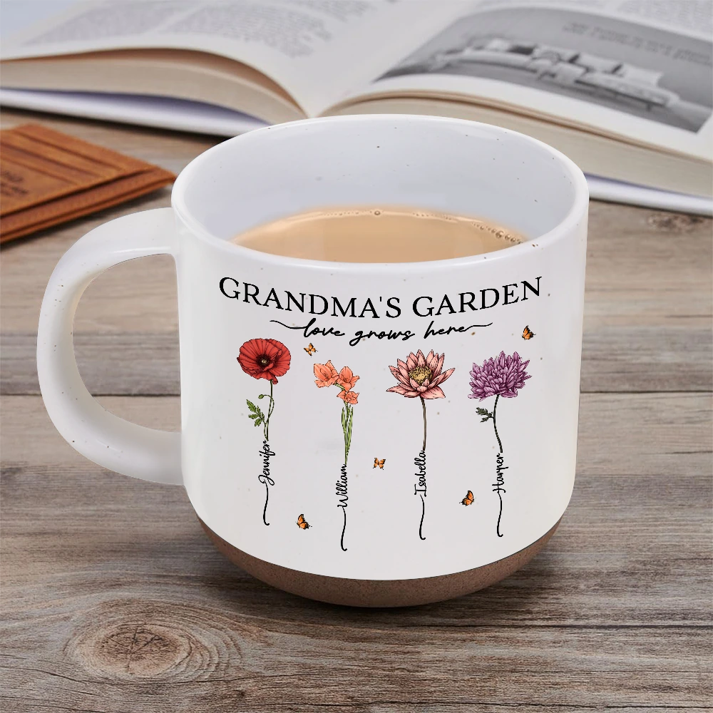 Grandma's Garden Love Grows Here - Personalized Pottery Mug