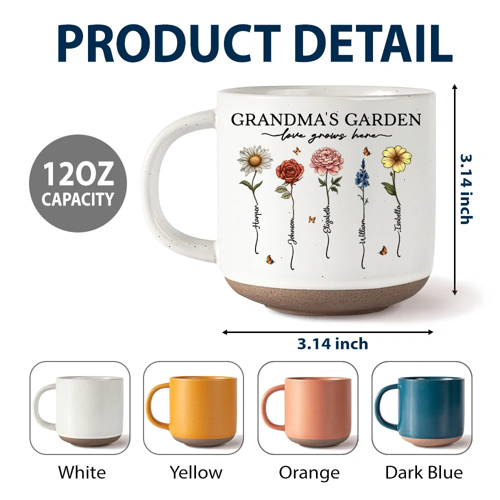 Grandma's Garden Love Grows Here - Personalized Pottery Mug